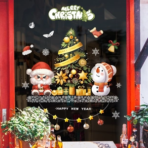 Christmas wall stickers with Santa, snowman and tree for festive glass decoration