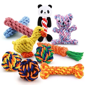 Durable cotton rope pet chew toy set for dogs featuring bone, ball and carrot shapes