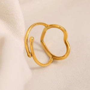 Minimalist 18K gold plated stainless steel open ring with a hollow heart design
