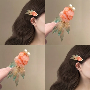 Pince À Cheveux Poisson Rouge Style Chinois Résine Liuli Fleur Épingle Vintage Élégante Barrette Avec Künstliche Perle