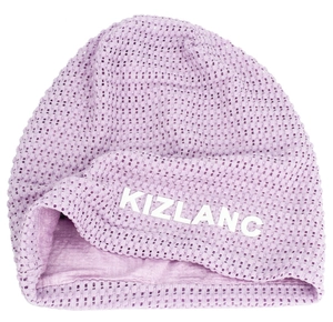 Detail view of purple double-layer mesh beanie with breathable texture and KIZLANC logo
