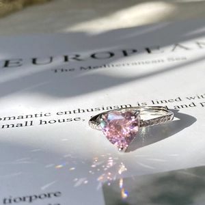 Heart Ring Copper Zircon Rhinestone Adjustable Open Claw Setting Pave Band Elegant Romantic Jewelry Gift For Women Girls