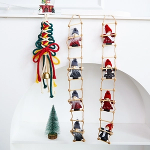 Christmas Hanging Ornament Climbing Ladder Santa Gnome Doll Fabric Wood Rope Woven Tree Decoration Home Decor