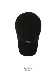 Top view of a black quick-dry mesh baseball cap featuring white logo embroidery