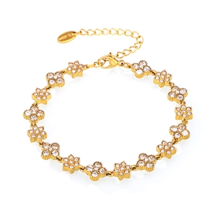 18k gold plated stainless steel bracelet with clover shaped zircon stone floral charms