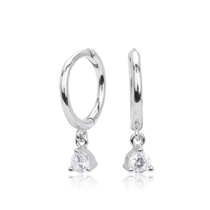 925 Sterling silver hoop earrings with clear cubic zirconia drops and a high polish finish