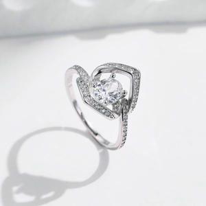 Elegant S925 sterling silver halo ring with round centerpiece and pavé diamonds for women