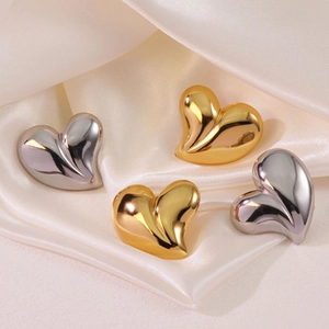 Heart Stud Earrings 304 Stainless Steel Mirror Polish Sweet Romantic Style For Women Waterproof Daily Jewelry Non Fading