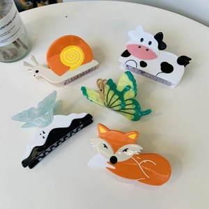 Acetate Animal Hair Claw Clips Fashion Creative Fox Snail Butterfly Cow Shape Hairpins Accessories For Women Girls