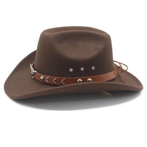 Dark brown wool western cowboy hat featuring a leather band with silver metal studs
