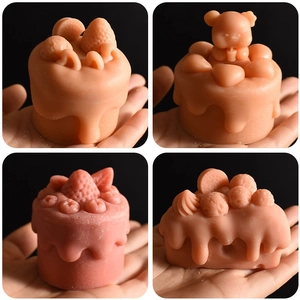 Silicone molds for strawberry, apple, and bear shaped scented candles and cake toppers