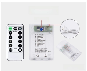 Detail of LED light controller with 13-key remote and USB battery box for Christmas lights