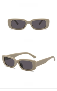 Front and side view of kids rectangular sunglasses with grey frame and dark lenses