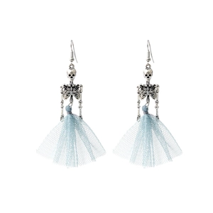 Halloween skeleton earrings with light blue tulle skirt in gothic punk style for women