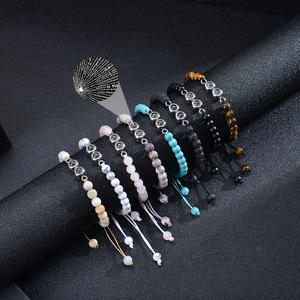 Natural Gemstone Beaded Bracelet With I Love You Projection Alloy Stone Adjustable Hand Woven Cord Couples Jewelry