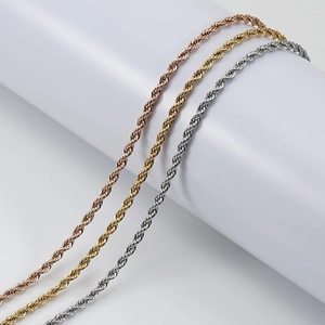Twisted stainless steel rope chains in gold, rose gold, and silver finishes for men