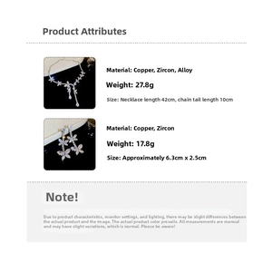 Detailed size and weight specs for butterfly zircon necklace and earring jewelry set