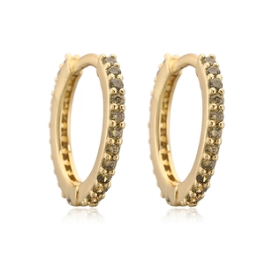 Minimalist gold plated hoop earrings with channel-set champagne zircon stones