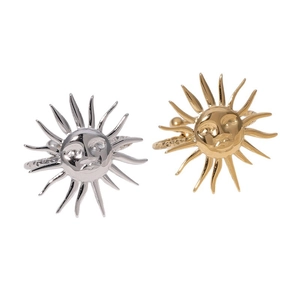 Bague en acier inoxydable avec totem soleil en finitions or 18k et argent poli