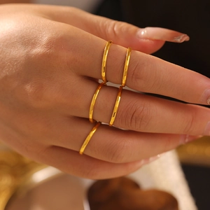 Minimalist Bamboo Joint Titanium Steel Ring For Women 18K Gold Plated Plain Band Niche Design Fashion Finger Ring Jewelry