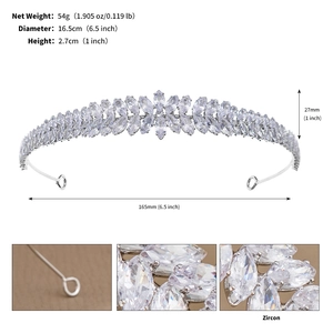 Detailed specs of zircon silver crown with 54g weight, 16.5cm diameter and 2.7cm height