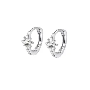 S925 sterling silver hoop earrings with cubic zirconia star pendants for women