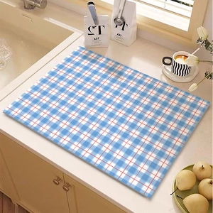 Plaid Kitchen Dish Drying Mat Absorbent Diatom Mud Countertop Protector Heat Resistant Non Slip Bar Mat For Coffee Machine