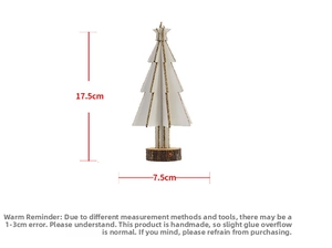 Detailed dimensions of white wooden Christmas tree with gold glitter edges and star top