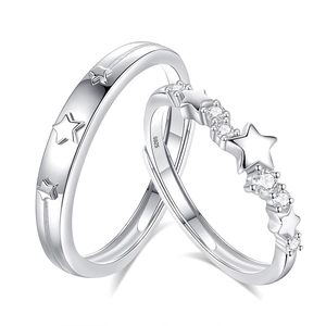 Adjustable S925 sterling silver couple rings featuring stars and zircon inlay