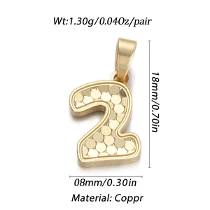 Detailed dimensions of gold number 2 charm with honeycomb texture and size labels