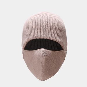 Winter rib-knit balaclava face mask in taupe grey for outdoor windproof warmth