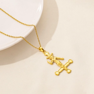 18K gold plated stainless steel necklace featuring a gothic Baphomet inverted cross pendant