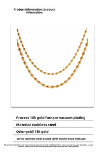 Detail showing 18K gold vacuum plated double-layered stainless steel bead necklace