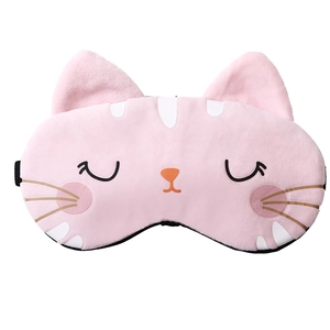Soft pink plush cartoon cat sleep mask with embroidery for light blocking and eye care