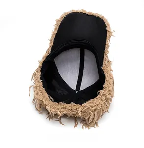 Detailed interior view of khaki plush baseball cap showing sweatband and lining