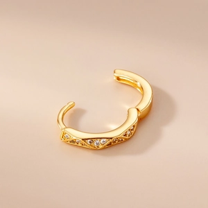 Gold geometric triangle clicker hoop earring with white zircon inlay for women