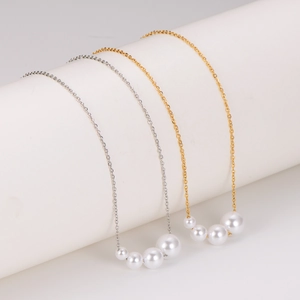 Elegant Gradient Artificial Pearl Necklace 304 Stainless Steel 18K Gold Plated Minimalist Clavicle O-Chain Women Accessory