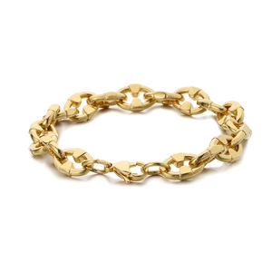Bracelet chaîne en acier titane doré avec maillons ovales et fermoir mousqueton