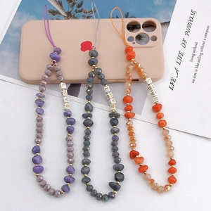 Three-color crystal stone phone charms with LOVE letter beads and golden accents
