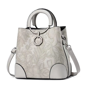 Borsa a Secchiello Donna in Pelle PU Alla Moda Design Floreale Goffrato Borsa a Mano Grande Capacità Tracolla Versatile