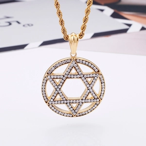 Golden Star of David pendant with rhinestones and twist chain for men in hip hop style