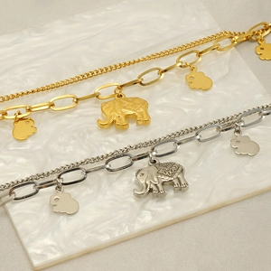 Chic 18k gold and silver elephant and bear charm bracelets in stainless steel