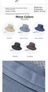 Detail of breathable mesh fabric on a polyester fishing hat with an 8.5cm wide brim