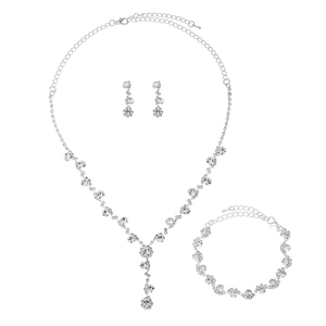 Sparkling silver rhinestone necklace, bracelet and earrings jewelry set for evening wear