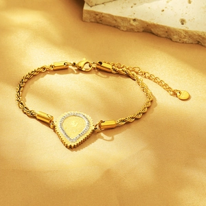 18K gold plated twist chain bracelet with teardrop coin pendant and zircon detailing