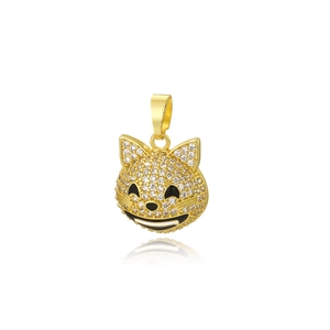 Pendentif chat style hip hop en or avec cristaux étincelants et détails en émail noir