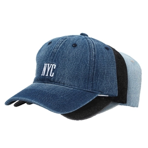 Denim NYC embroidered baseball caps in navy, black, and light blue vintage style