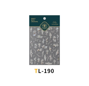 Detailed 5D embossed nail stickers featuring white flowers and iridescent pearls TL-190