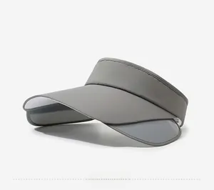 Detail view of the wide-brimmed grey sun visor hat with breathable quick-dry fabric