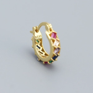 925 silver gold-plated hoop earrings with colorful zircon stones in a macro view